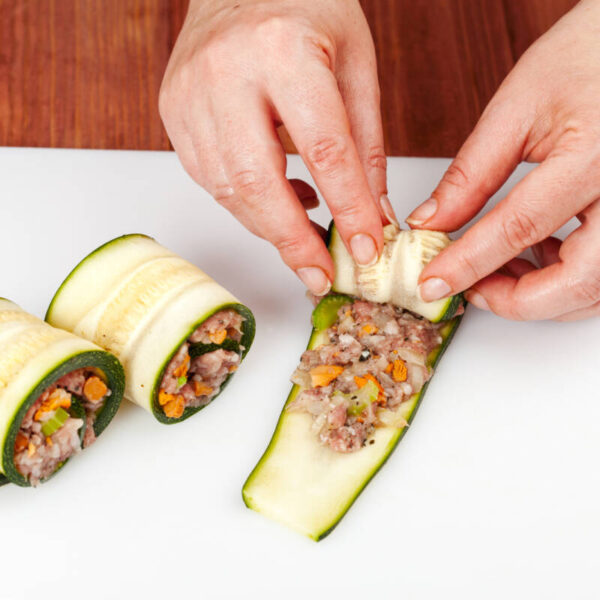 Spiedini zucchine ripiene in friggitrice ad aria