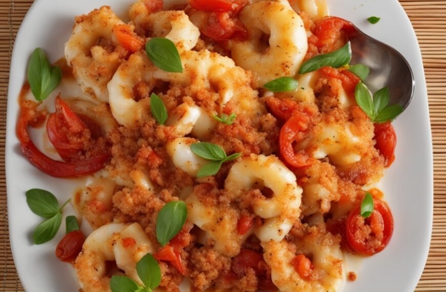 Calamari e gamberi gratinati con pomodorini pachino in friggitrice ad aria