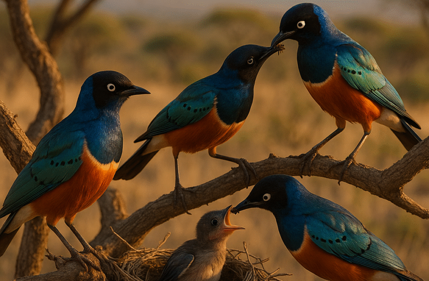 un gruppo di merli superbi dai colori iridescenti