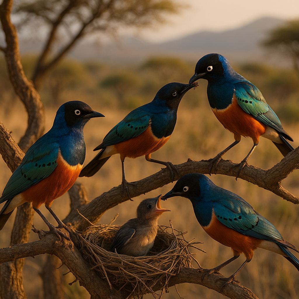 un gruppo di merli superbi dai colori iridescenti