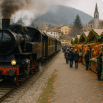 treno anni ’30 che porta ai mercatini di Natale