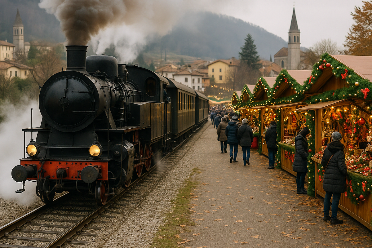 treno anni ’30 che porta ai mercatini di Natale