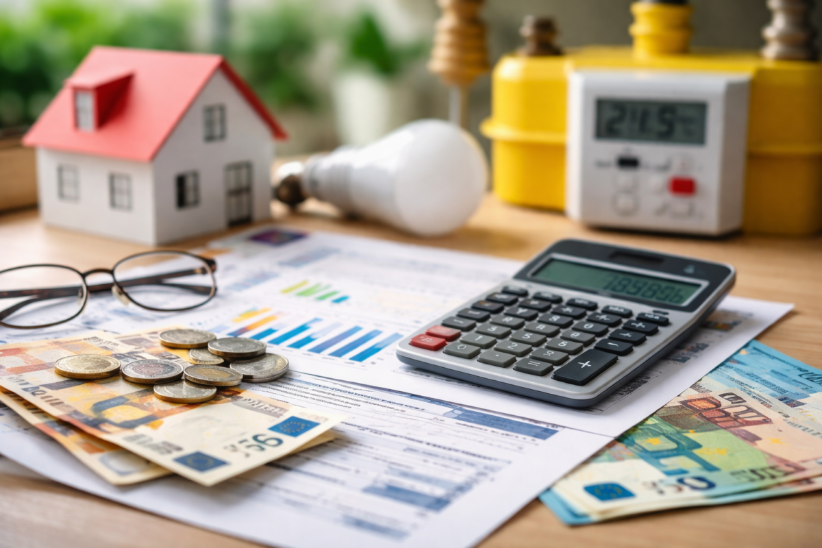 Bonus bollette 2026 approvato dal Governo, calcolatrice e bollette luce e gas con euro su tavolo